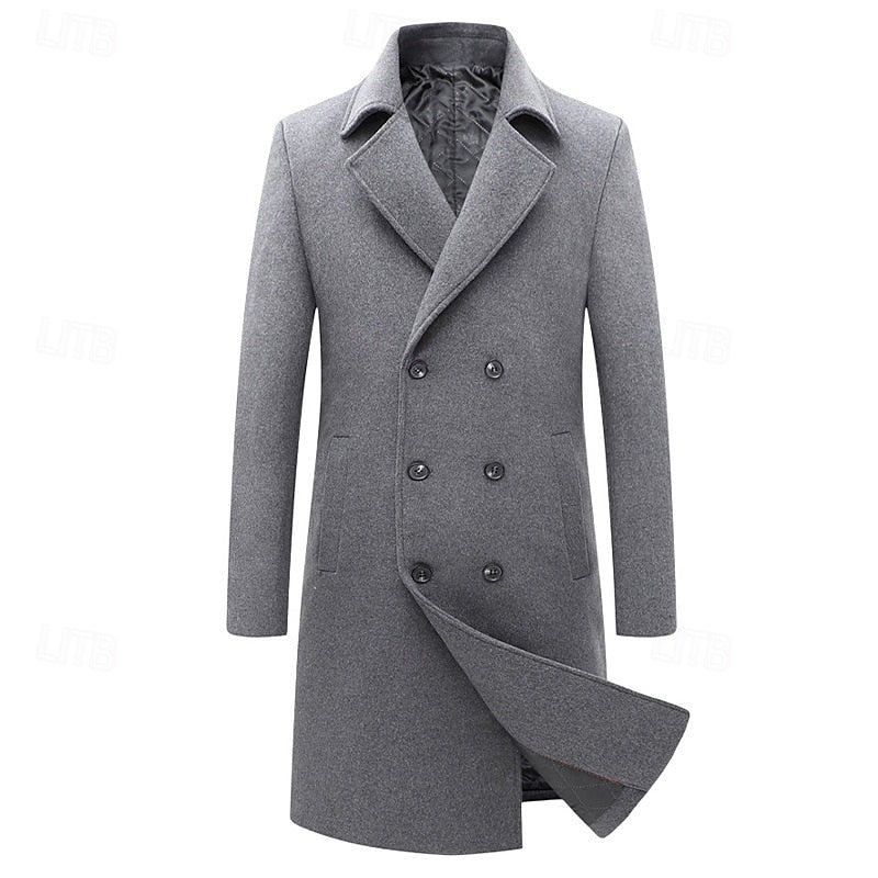 Men's Bertram double-breasted overcoat featuring a tailored fit, classic design, and warm fabric, perfect for stylish winter wear. 1