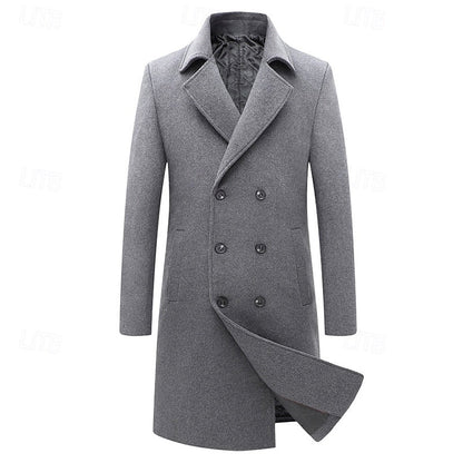 Men's Bertram double-breasted overcoat featuring a tailored fit, classic design, and warm fabric, perfect for stylish winter wear. 1
