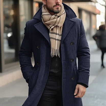 Men's Bertram double-breasted overcoat featuring a tailored fit, classic design, and warm fabric, perfect for stylish winter wear. 3