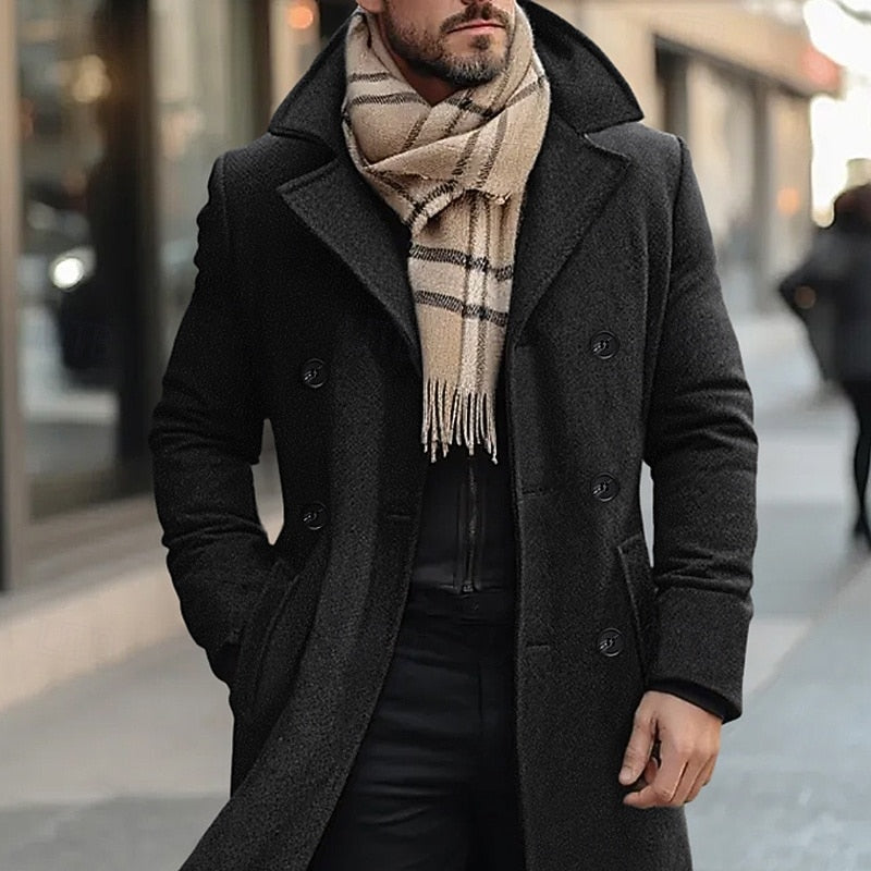 Men's Bertram double-breasted overcoat featuring a tailored fit, classic design, and warm fabric, perfect for stylish winter wear. 4