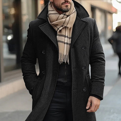 Men's Bertram double-breasted overcoat featuring a tailored fit, classic design, and warm fabric, perfect for stylish winter wear. 4
