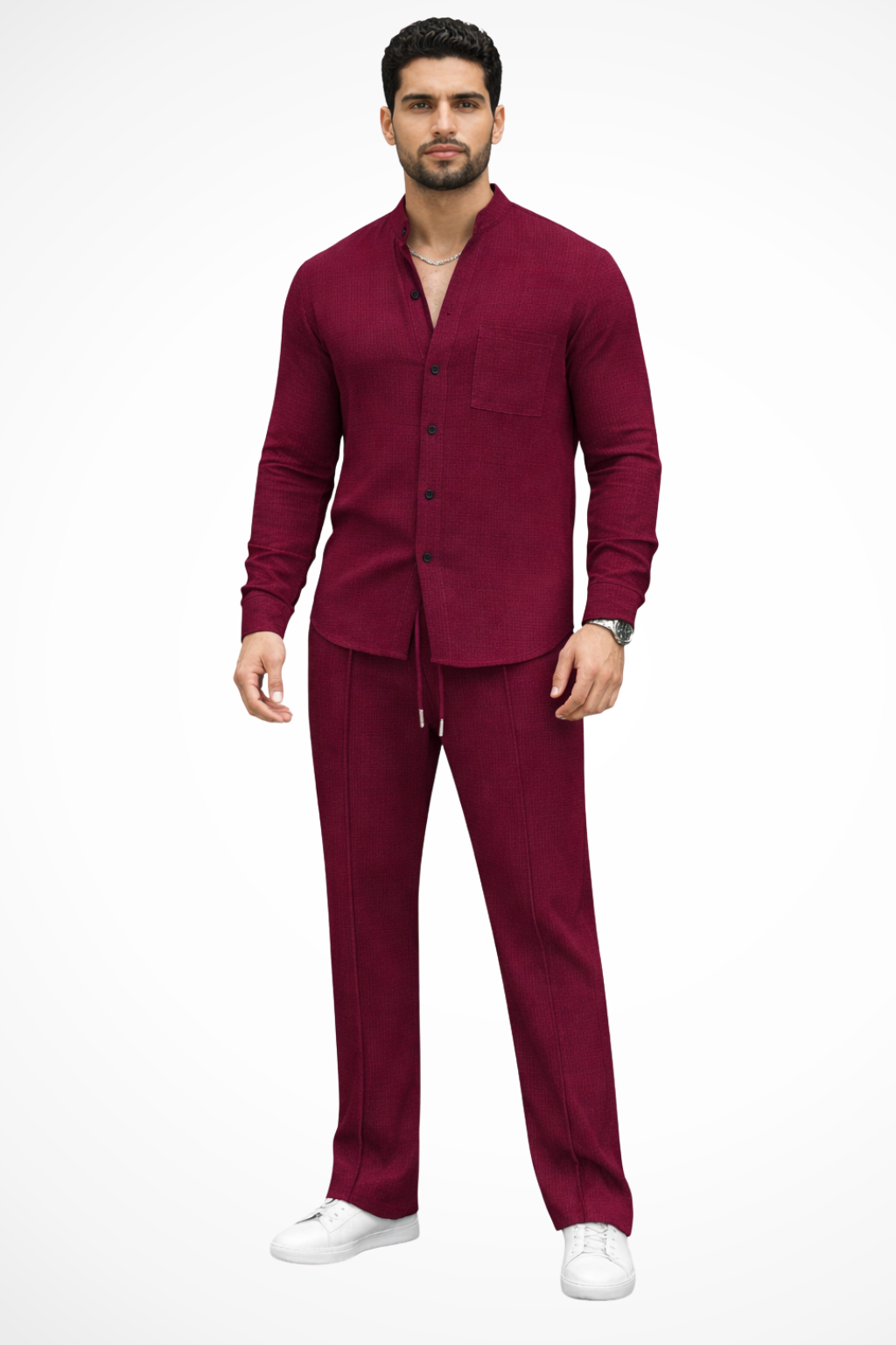 Breeze Men's Button Shirt featuring a stylish textured design paired with straight-leg trousers for a contemporary and comfortable look. 2