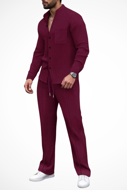 Breeze Men's Button Shirt featuring a stylish textured design paired with straight-leg trousers for a contemporary and comfortable look. 3