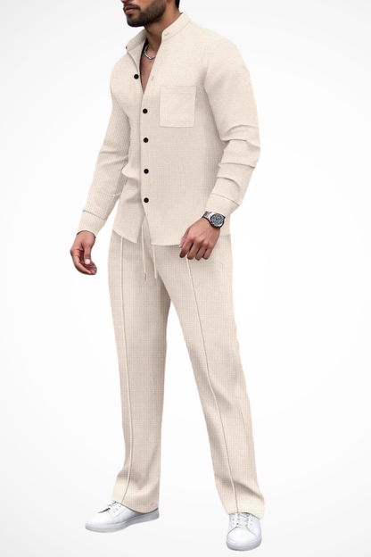 Breeze Men's Button Shirt featuring a stylish textured design paired with straight-leg trousers for a contemporary and comfortable look. 5