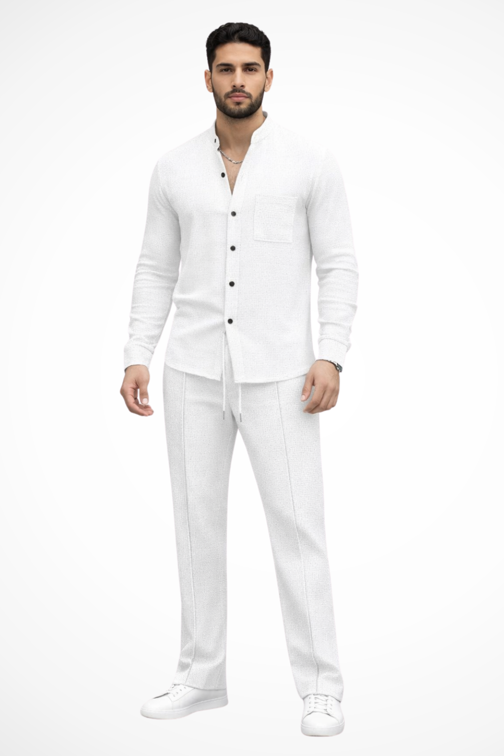 Breeze Men's Button Shirt featuring a stylish textured design paired with straight-leg trousers for a contemporary and comfortable look. 6
