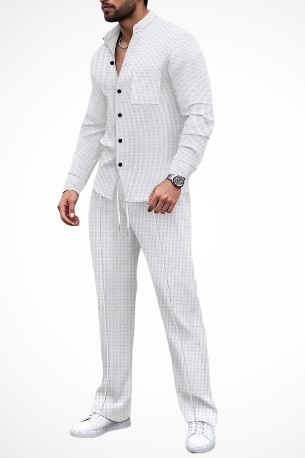Breeze Men's Button Shirt featuring a stylish textured design paired with straight-leg trousers for a contemporary and comfortable look. 7