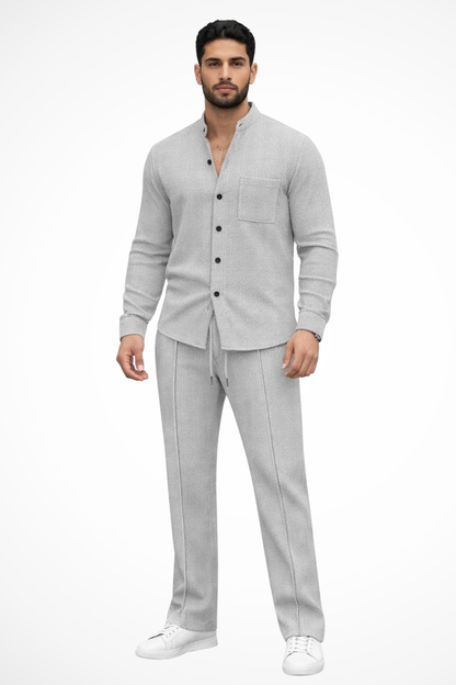 Breeze Men's Button Shirt featuring a stylish textured design paired with straight-leg trousers for a contemporary and comfortable look. 8