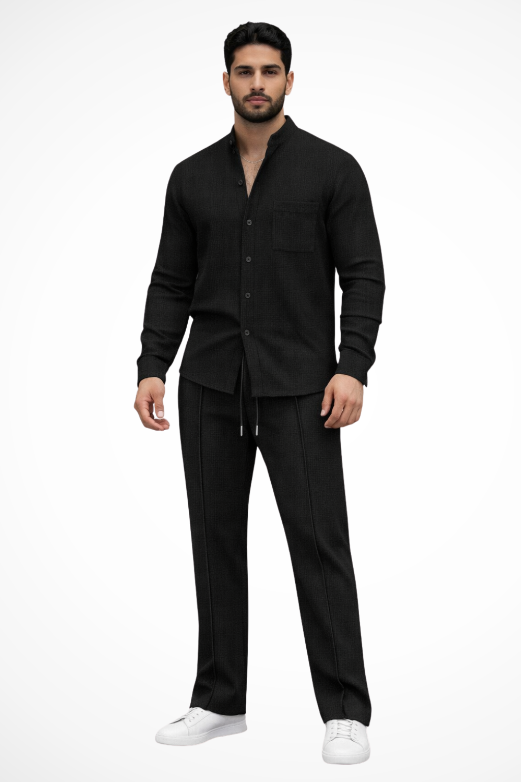 Breeze Men's Button Shirt featuring a stylish textured design paired with straight-leg trousers for a contemporary and comfortable look. 9