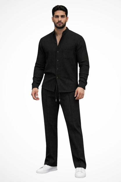 Breeze Men's Button Shirt featuring a stylish textured design paired with straight-leg trousers for a contemporary and comfortable look. 9
