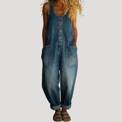 Breezy dungarees for women featuring a stylish baggy fit and unique button detail, perfect for casual and comfortable outfits. 2