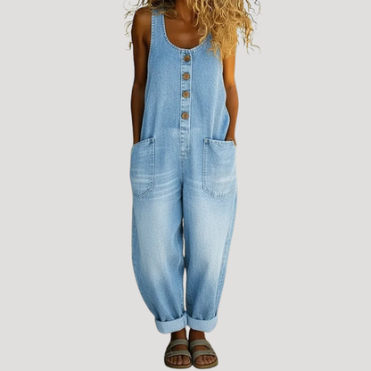 Breezy dungarees for women featuring a stylish baggy fit and unique button detail, perfect for casual and comfortable outfits. 3