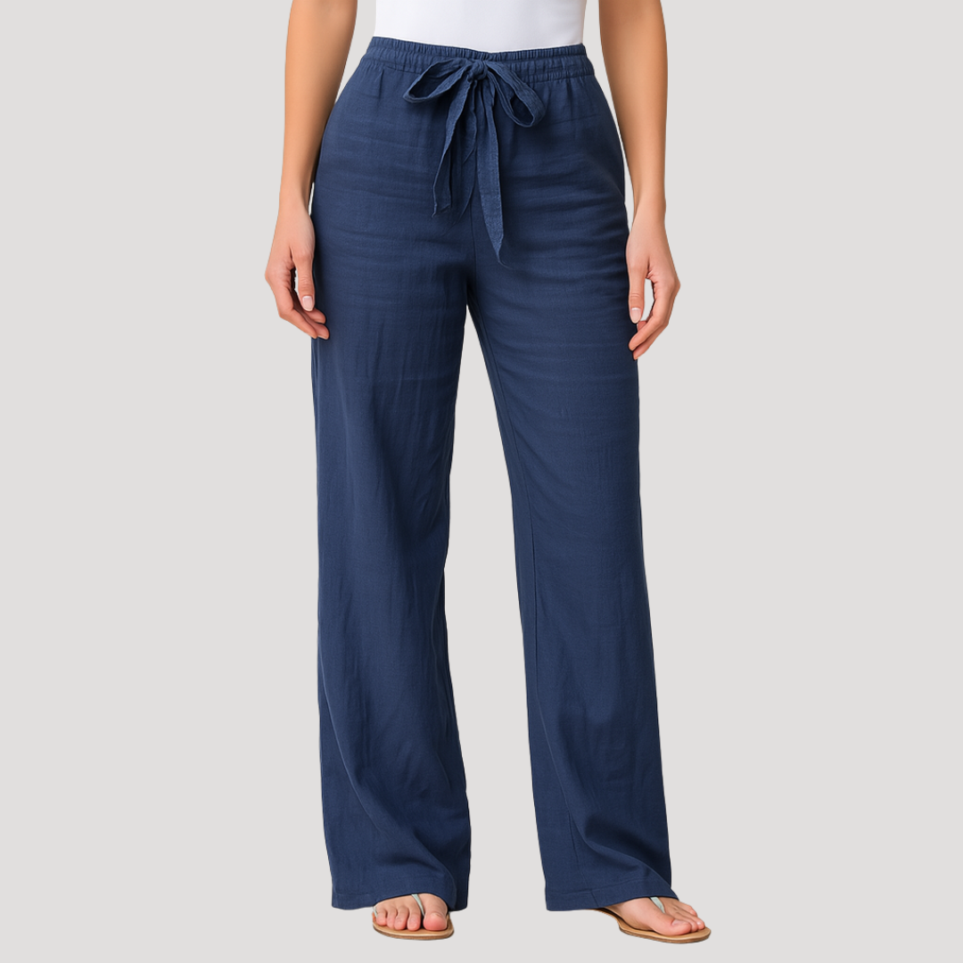 Breezy trousers for women featuring an adjustable drawstring waist, perfect for a comfortable and stylish fit in any casual setting. 0