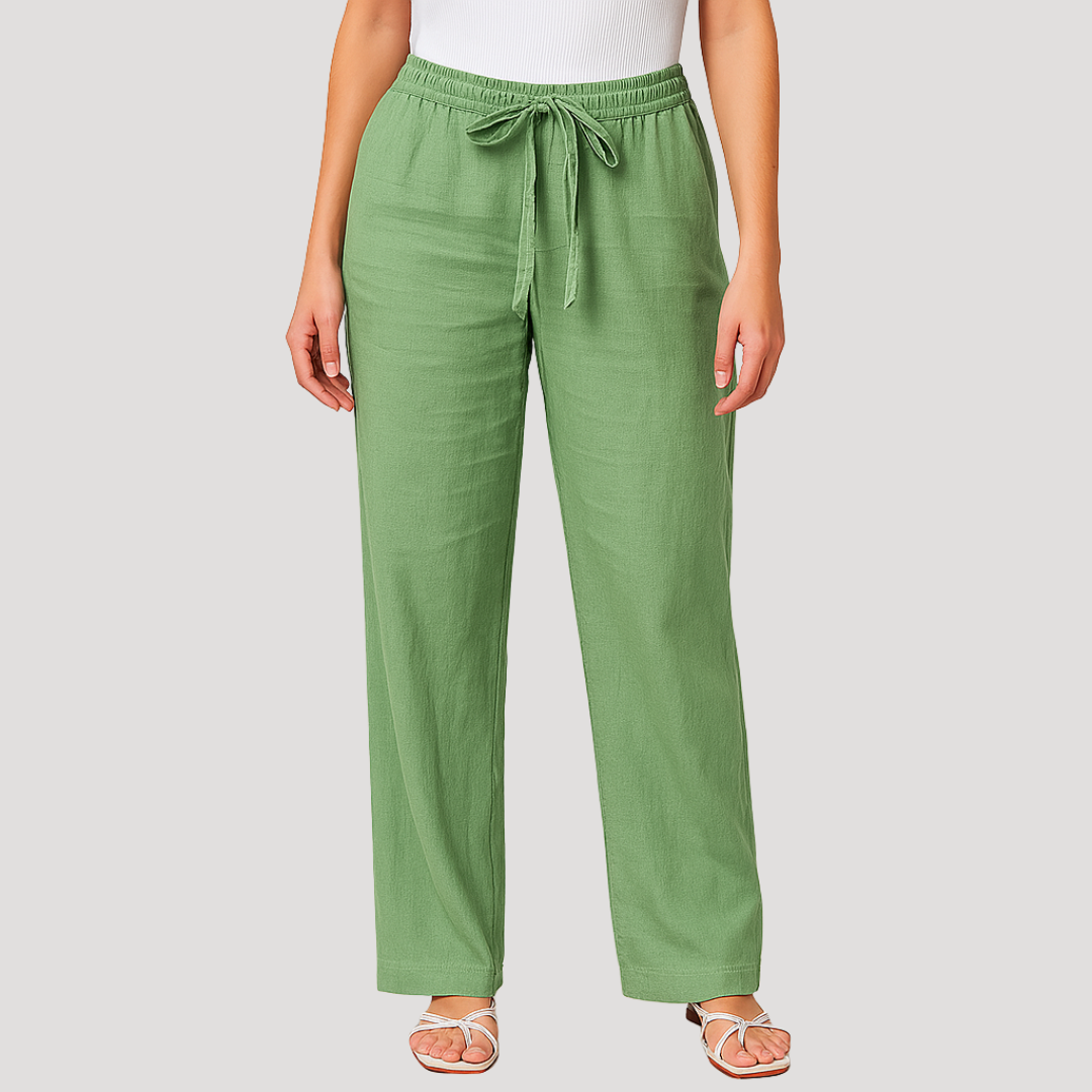 Breezy trousers for women featuring an adjustable drawstring waist, perfect for a comfortable and stylish fit in any casual setting. 2