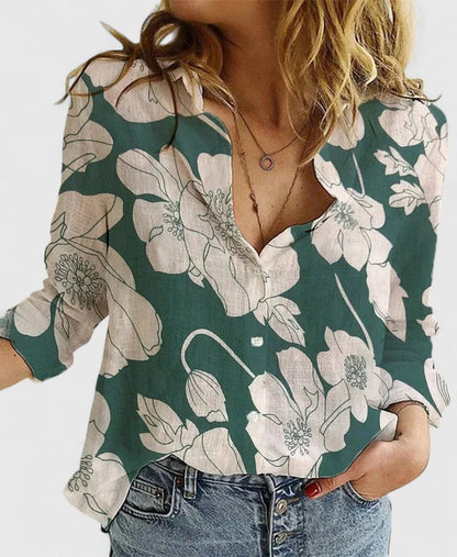 Breezy women’s shirt featuring a soft wavy lapel collar and button-down front, perfect for casual or semi-formal occasions. 10