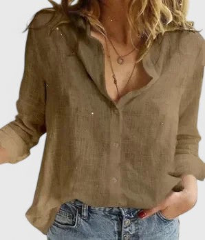 Breezy women’s shirt featuring a soft wavy lapel collar and button-down front, perfect for casual or semi-formal occasions. 3