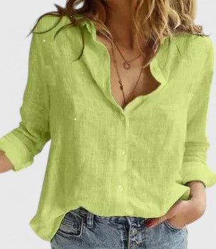 Breezy women’s shirt featuring a soft wavy lapel collar and button-down front, perfect for casual or semi-formal occasions. 6