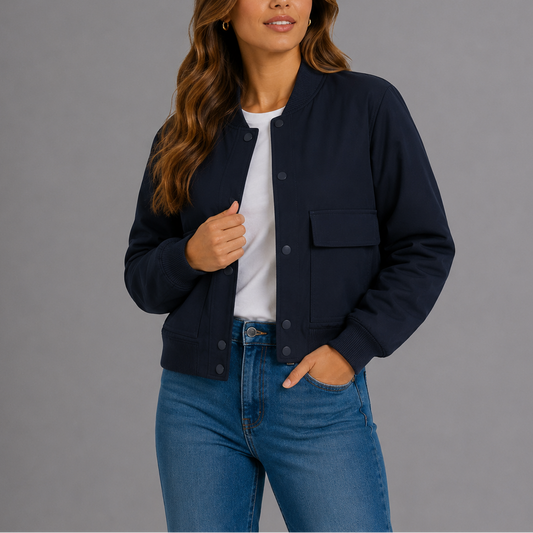 Lightweight Bryn Women's Bomber Jacket in versatile design, perfect for casual everyday wear, featuring a stylish fit and comfortable fabric. 0