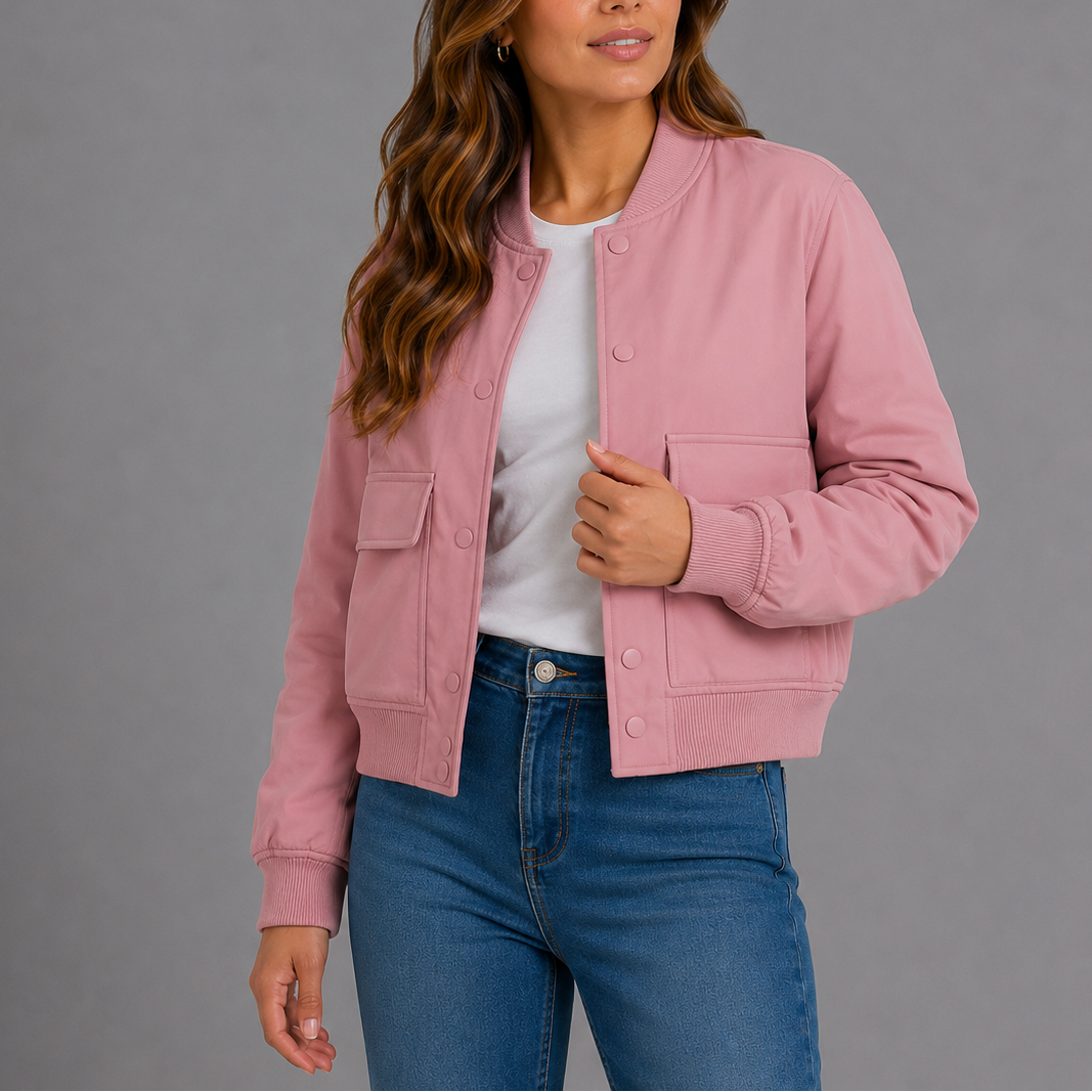 Lightweight Bryn Women's Bomber Jacket in versatile design, perfect for casual everyday wear, featuring a stylish fit and comfortable fabric. 1