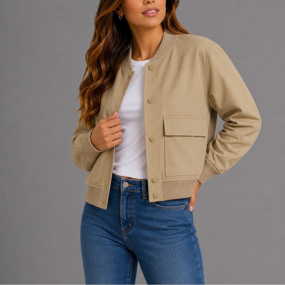 Lightweight Bryn Women's Bomber Jacket in versatile design, perfect for casual everyday wear, featuring a stylish fit and comfortable fabric. 2