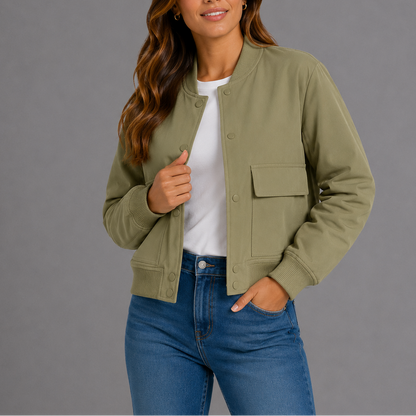 Lightweight Bryn Women's Bomber Jacket in versatile design, perfect for casual everyday wear, featuring a stylish fit and comfortable fabric. 3