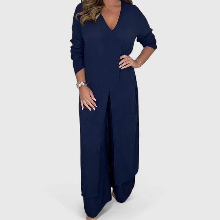 Carmella Women's Two Piece Set featuring a stylish pullover top and wide-leg trousers, perfect for casual or chic outings. 3
