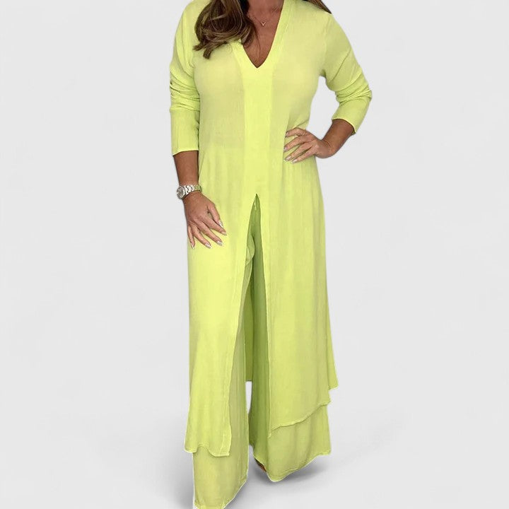 Carmella Women's Two Piece Set featuring a stylish pullover top and wide-leg trousers, perfect for casual or chic outings. 4