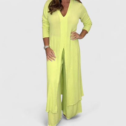 Carmella Women's Two Piece Set featuring a stylish pullover top and wide-leg trousers, perfect for casual or chic outings. 4