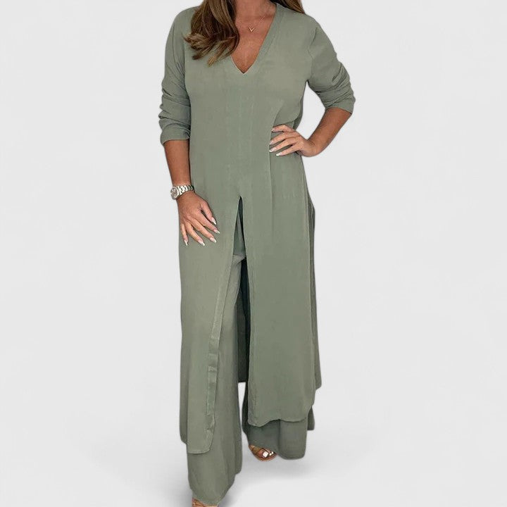 Carmella Women's Two Piece Set featuring a stylish pullover top and wide-leg trousers, perfect for casual or chic outings. 5