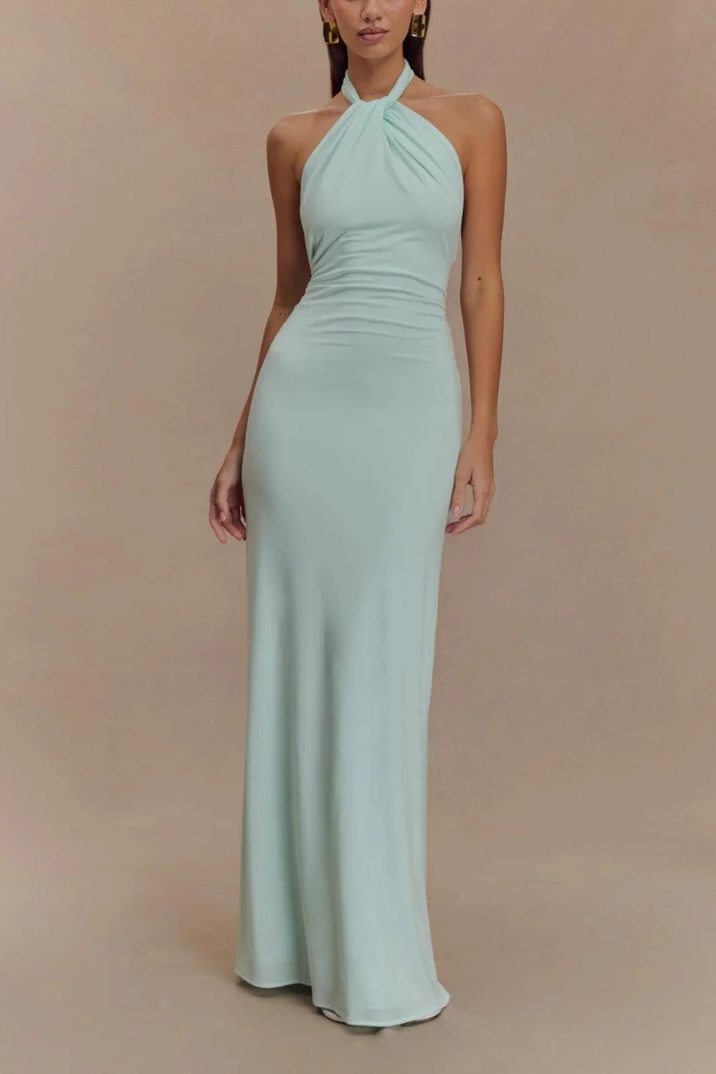 Celeste Women’s Maxi Dress featuring a stylish halter neck and elegant open back design, perfect for summer events and beach outings. 1