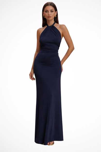 Celeste Women’s Maxi Dress featuring a stylish halter neck and elegant open back design, perfect for summer events and beach outings. 5