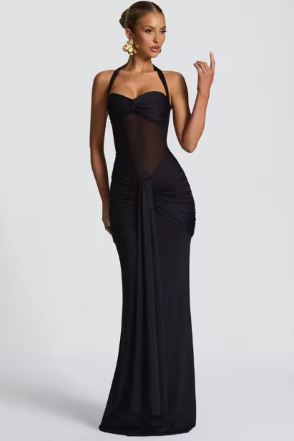 Celia Women’s Maxi Dress featuring a stylish halter neck and elegantly ruched bodice, perfect for formal occasions and special events. 3