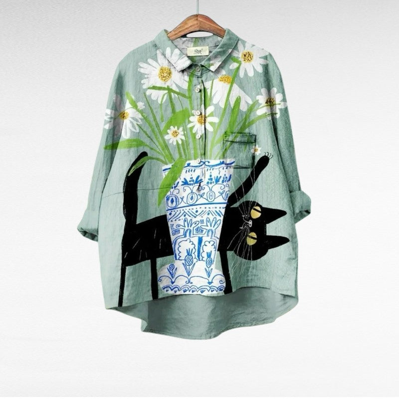Celine Women’s Blouse featuring a vintage-inspired design and elegant draped fit, perfect for stylish casual or formal occasions. 0