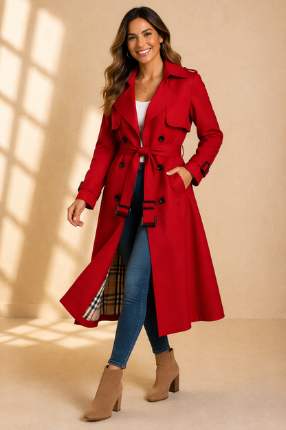 Celoura Women’s Trench Coat featuring a stylish double breasted front and an adjustable belt, perfect for adding sophistication and warmth to any outfit. 5