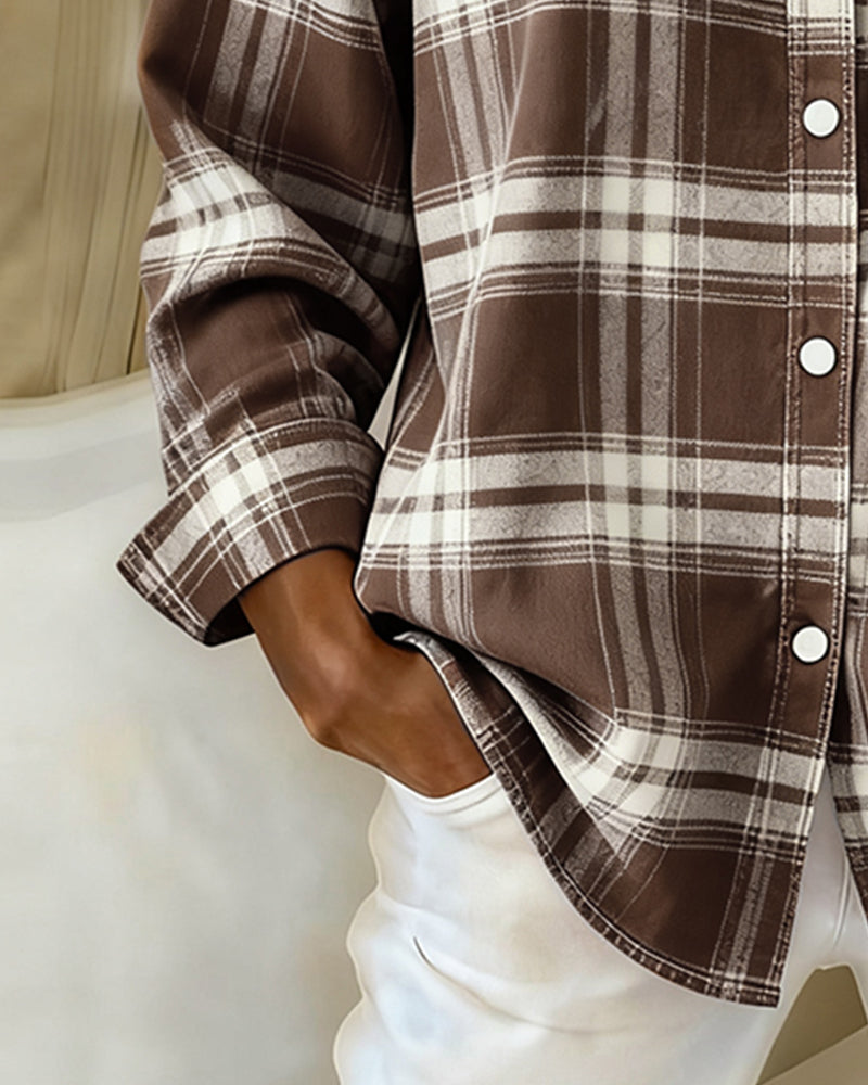Chic checked shirt for men featuring a stylish notched lapel design, perfect for casual or smart-casual occasions. 7