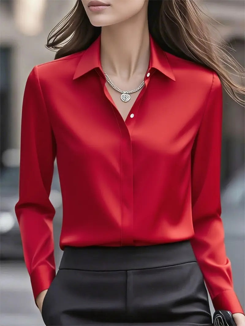Chic women's blouse featuring a classic collar and elegant button details, perfect for stylish casual or professional outfits. 3