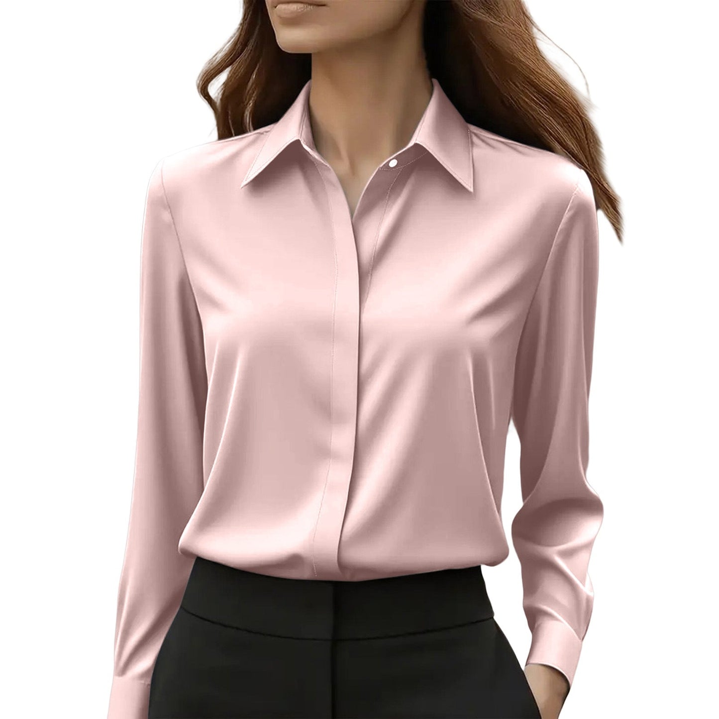 Chic women's blouse featuring a classic collar and elegant button details, perfect for stylish casual or professional outfits. 4
