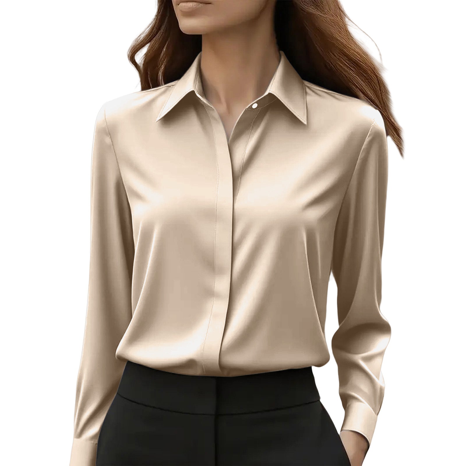 Chic women's blouse featuring a classic collar and elegant button details, perfect for stylish casual or professional outfits. 5