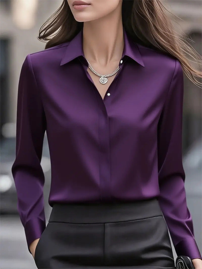 Chic women's blouse featuring a classic collar and elegant button details, perfect for stylish casual or professional outfits. 9