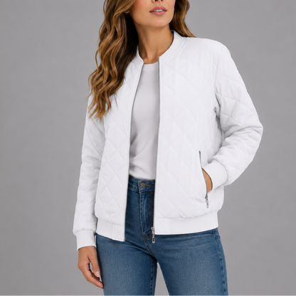 Clara Women's Quilted Bomber Jacket featuring a lightweight design and stylish diamond pattern, perfect for casual outings and layering in cooler weather. 2