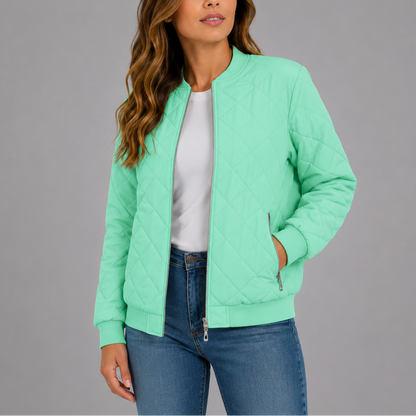 Clara Women's Quilted Bomber Jacket featuring a lightweight design and stylish diamond pattern, perfect for casual outings and layering in cooler weather. 3