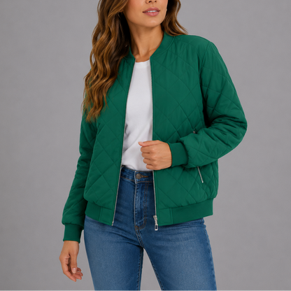 Clara Women's Quilted Bomber Jacket featuring a lightweight design and stylish diamond pattern, perfect for casual outings and layering in cooler weather. 4