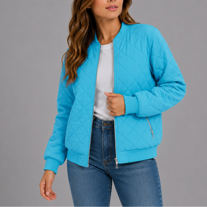 Clara Women's Quilted Bomber Jacket featuring a lightweight design and stylish diamond pattern, perfect for casual outings and layering in cooler weather. 6