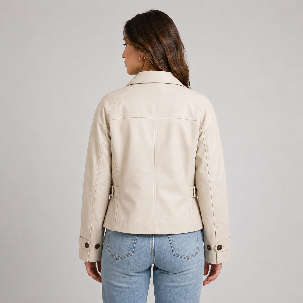 Cleo Women's Cropped Jacket in lightweight fabric featuring a classic collar, perfect for stylish layering in any season. 1