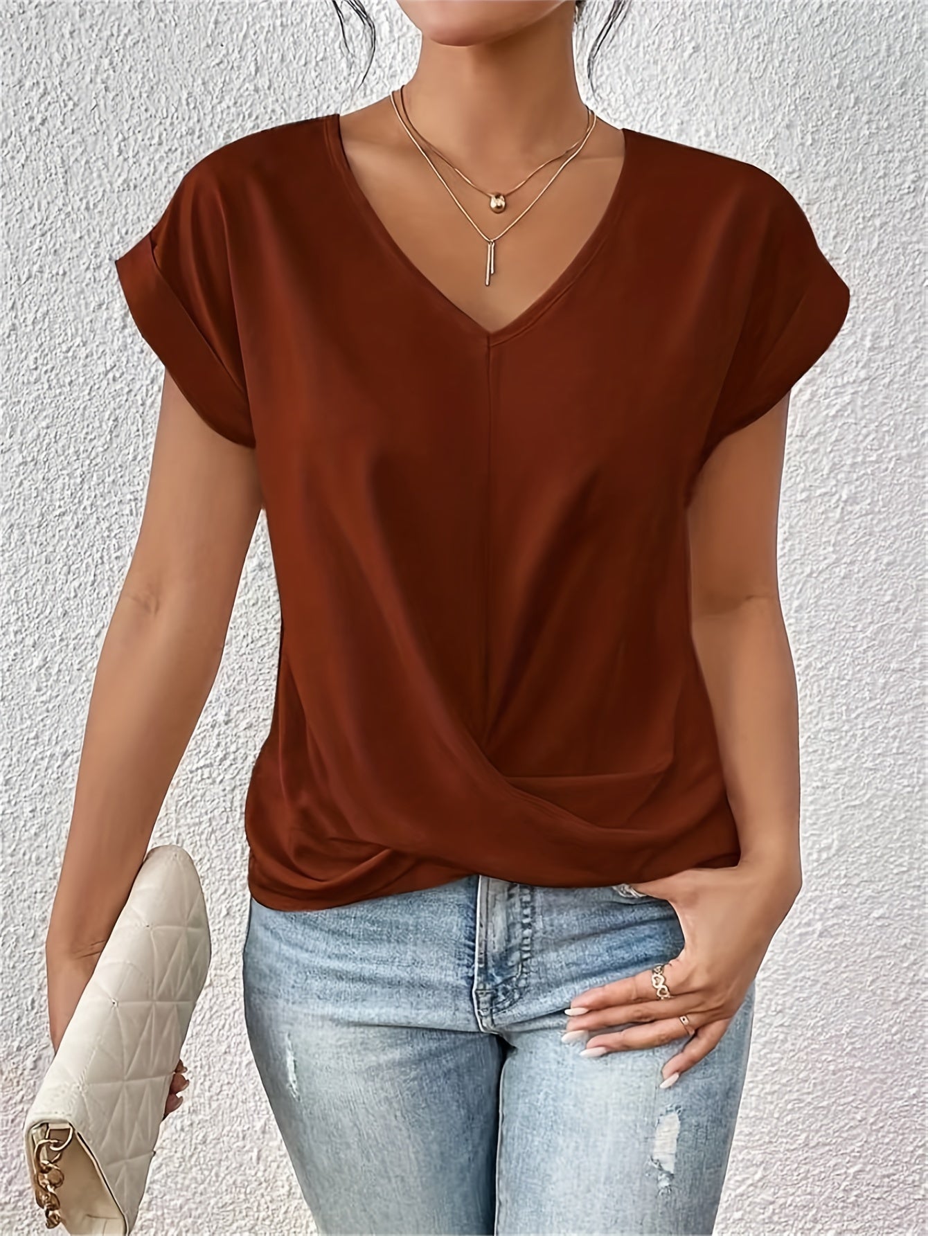 Cleo Women's T-Shirt featuring a flattering sweetheart neckline and comfortable short sleeves, perfect for casual or dressy occasions. 3