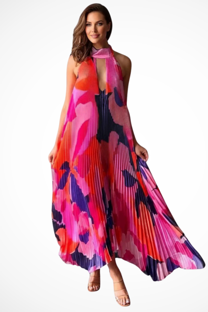 Cora Women’s Maxi Dress featuring a stylish halter neckline and elegant pleated design, perfect for summer occasions and casual outings. 0