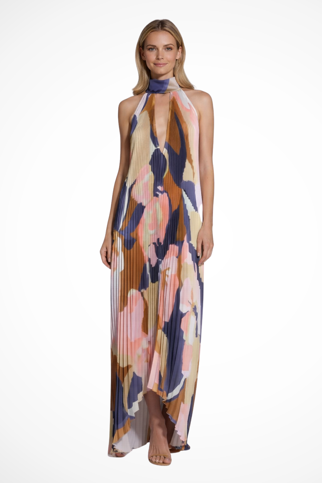 Cora Women’s Maxi Dress featuring a stylish halter neckline and elegant pleated design, perfect for summer occasions and casual outings. 10