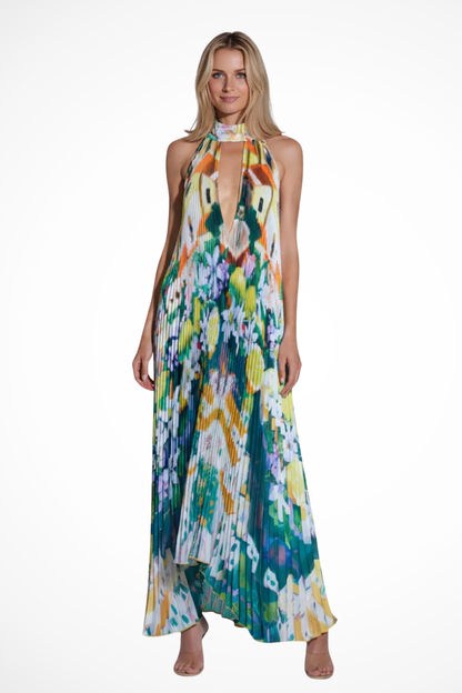 Cora Women’s Maxi Dress featuring a stylish halter neckline and elegant pleated design, perfect for summer occasions and casual outings. 11