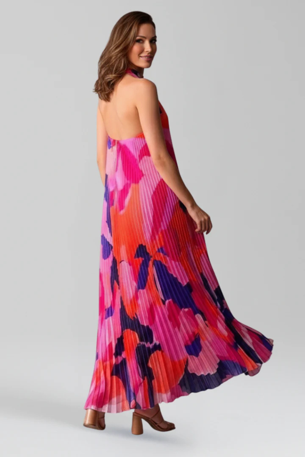 Cora Women’s Maxi Dress featuring a stylish halter neckline and elegant pleated design, perfect for summer occasions and casual outings. 2
