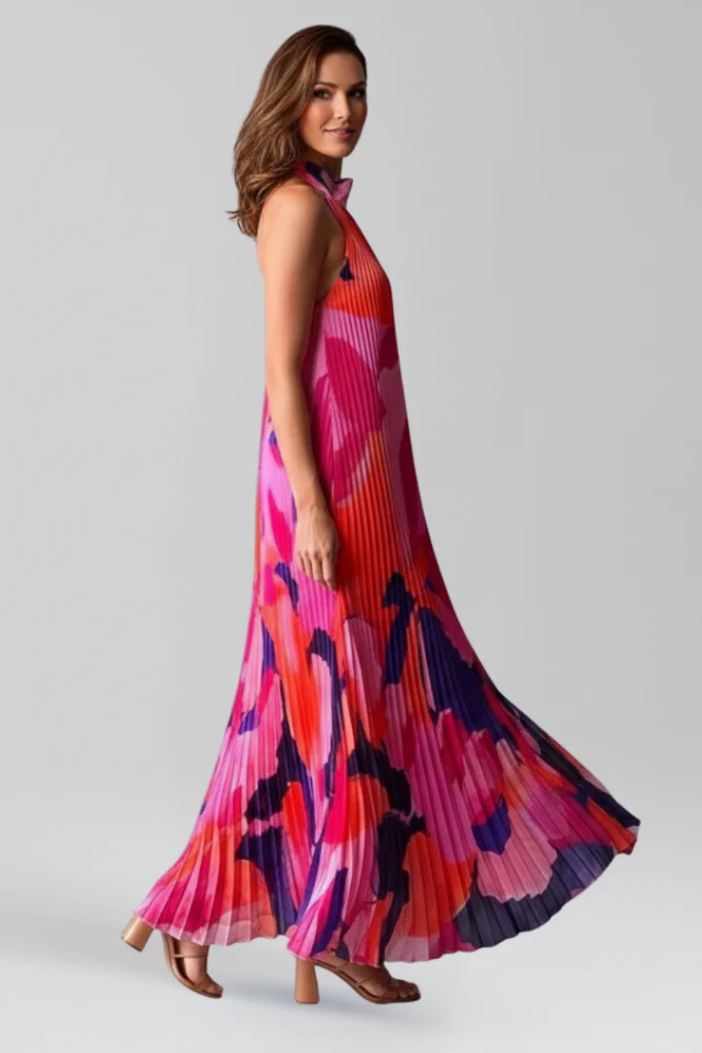 Cora Women’s Maxi Dress featuring a stylish halter neckline and elegant pleated design, perfect for summer occasions and casual outings. 4