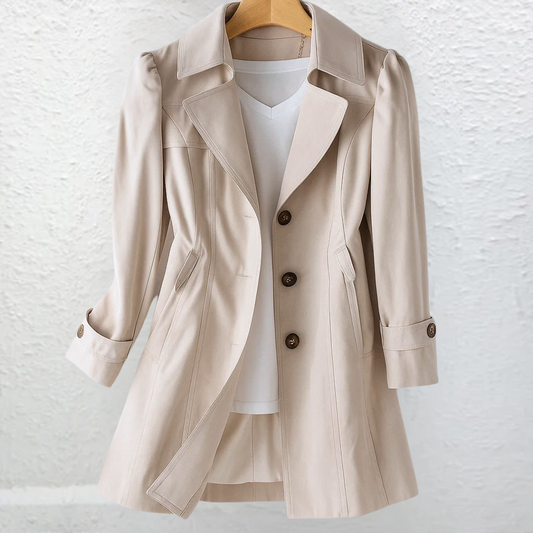 Cordelia Women's Trench Coat in vintage style with a tailored fit, featuring classic double-breasted design and stylish belt, perfect for chic fall and 0